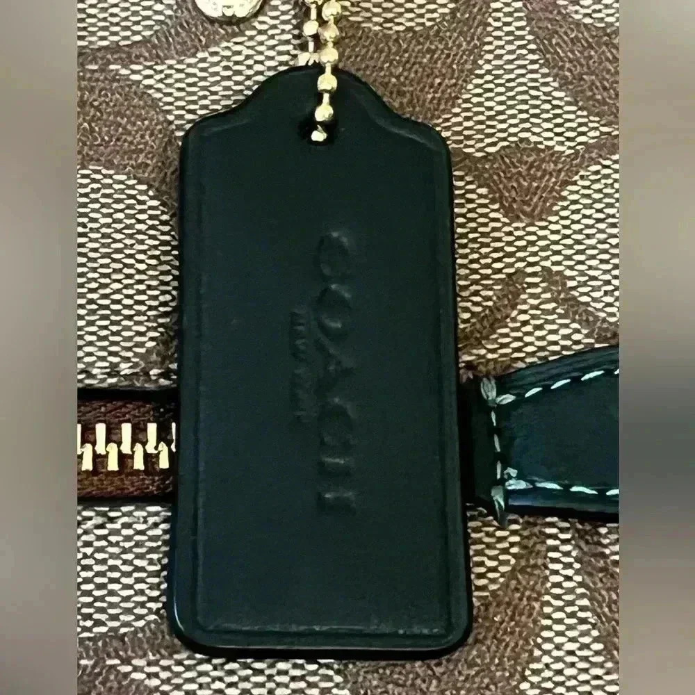 COACH Gallery Tote In Signature Canvas Top Zip Tan Brown Dark Green 79609 EUC - Picture 3 of 10